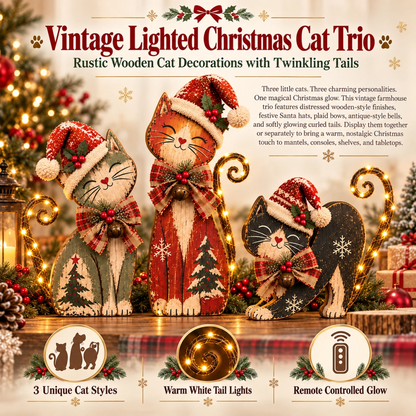 Vintage Lighted Christmas Cat Trio
