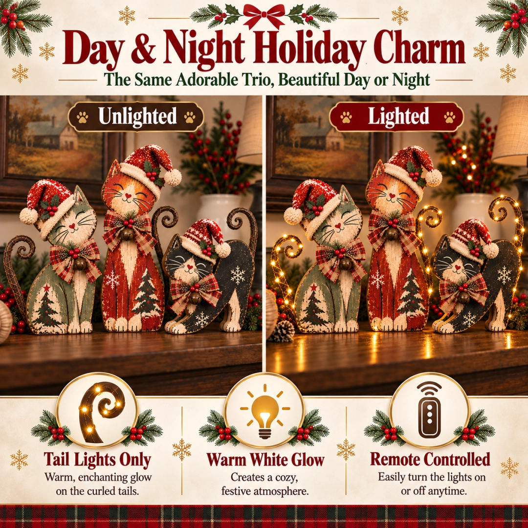 Vintage Lighted Christmas Cat Trio
