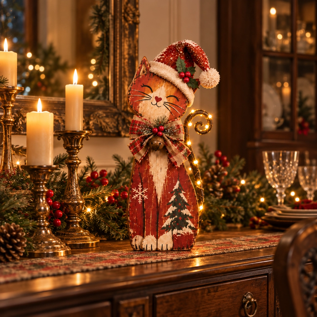 Vintage Lighted Christmas Cat Trio