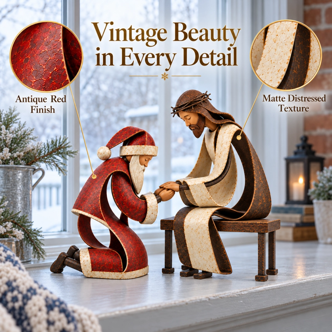 Santa Kneeling Before Jesus Christmas Figurines