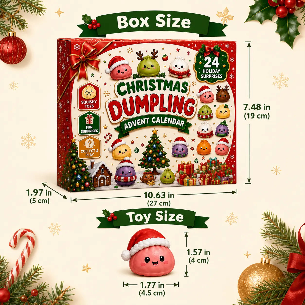 🎄 24-Day Christmas Dumpling Squishy Advent Calendar – 24 Mini Surprise Toys