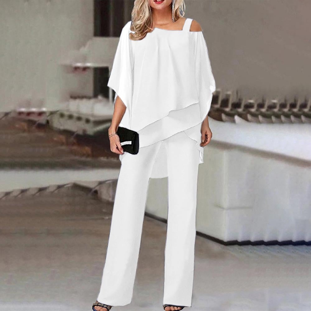 🏆LAST DAY SALE 60% OFF Elegant Layered Chiffon Top & Wide-Leg Pants Set