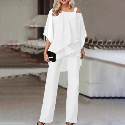 🏆LAST DAY SALE 60% OFF Elegant Layered Chiffon Top & Wide-Leg Pants Set