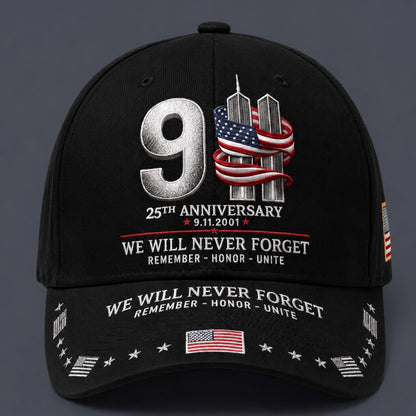🔥LAST DAY 50% OFF - 9/11 25th Anniversary We Will Never Forget Embroidered Memorial Baseball Cap – Unisex Patriotic Memorial Hat🧢 100% Cotton