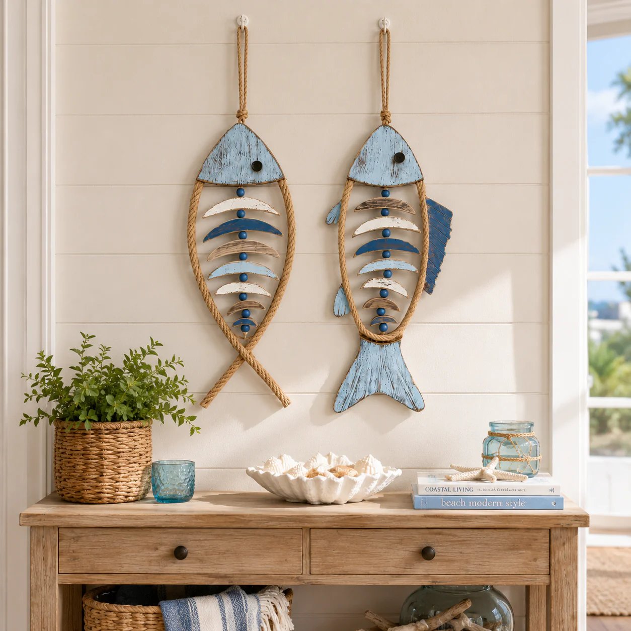 🎉🎉🐟✨ Lighted Coastal Rope Fish Wall Hanging