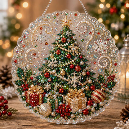 ✨ Christmas Pearl Diamond Art Hanging Ornament Kit | Luxury Flocked Canvas with Scratch-Resistant Non-Fading Pearl Beads DIY Handmade Holiday Hanging Decor 🎅💎