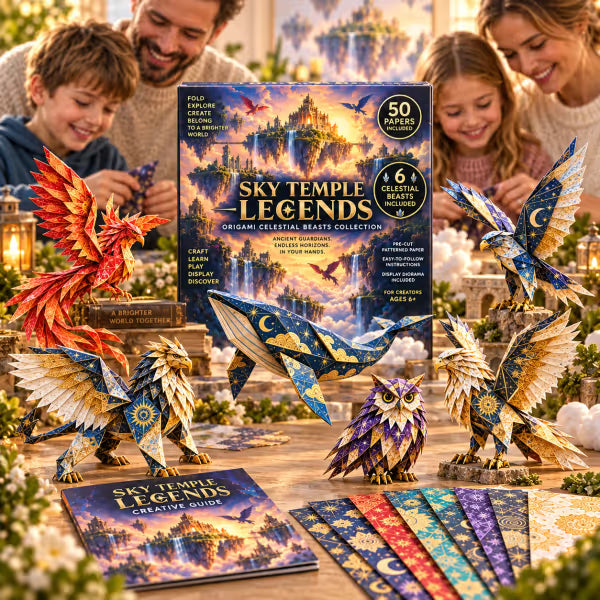 🐉 Fantasy Paper Folding Craft Kit | 4 Magical Worlds with 50 Patterned Papers & Step-by-Step Guide ✨