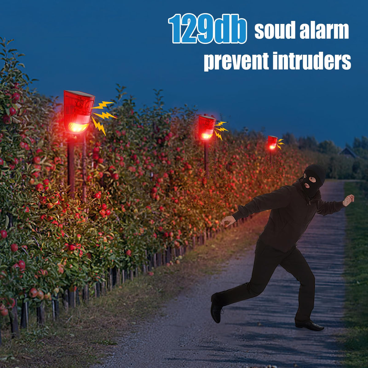 🚨 Solar Sound and Light Alarm Motion Sensor - 129dB Outdoor Security Siren, Waterproof Wall Mounted Red Light Motion Detector with 4 Modes for Home, Farm & Yard ☀️🛡️