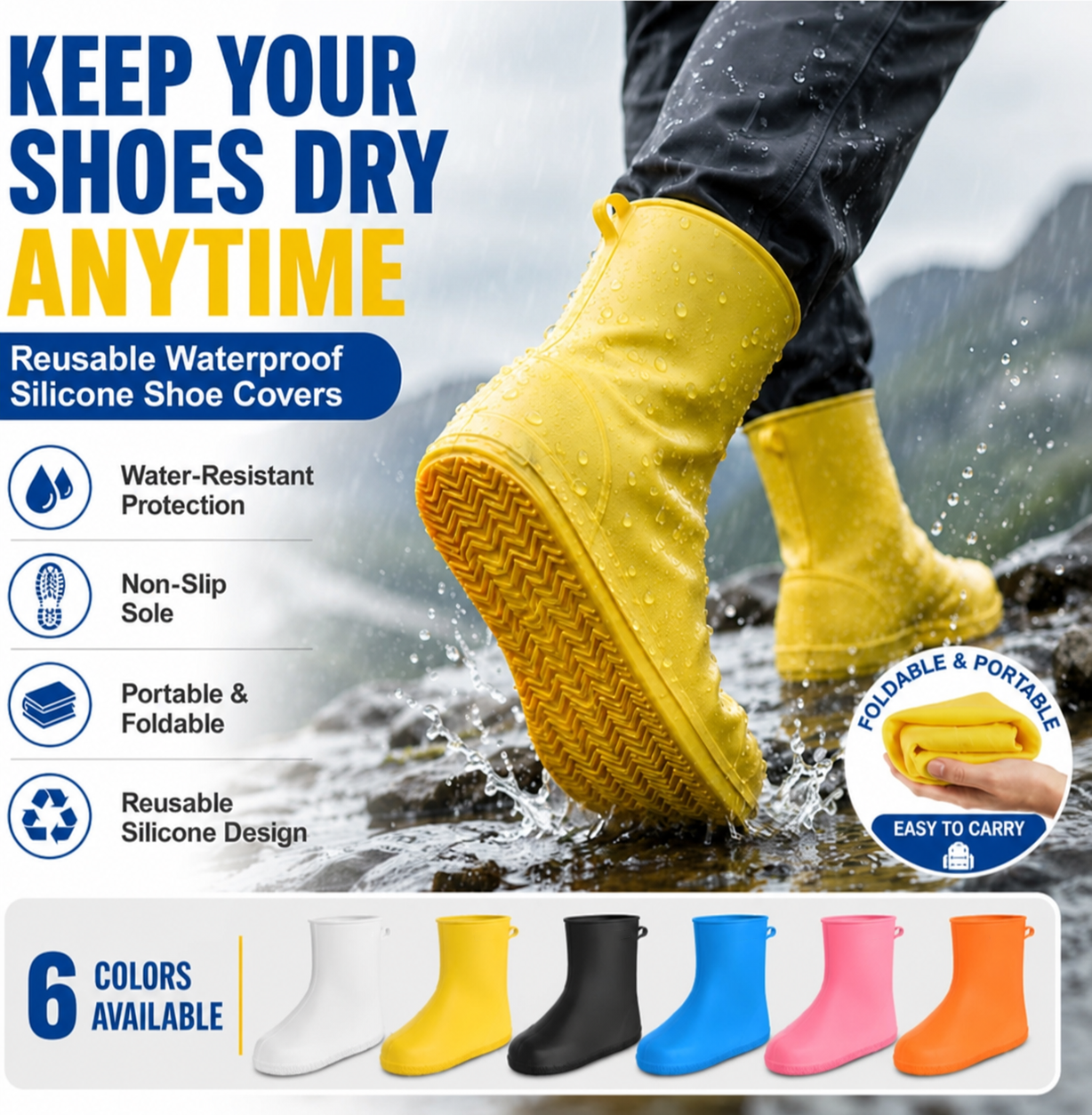 Stop Soaked Sneakers! Heavy-Duty Rain Shoe Covers – Anti-Slip & Fold Into Your Bag 🌧️