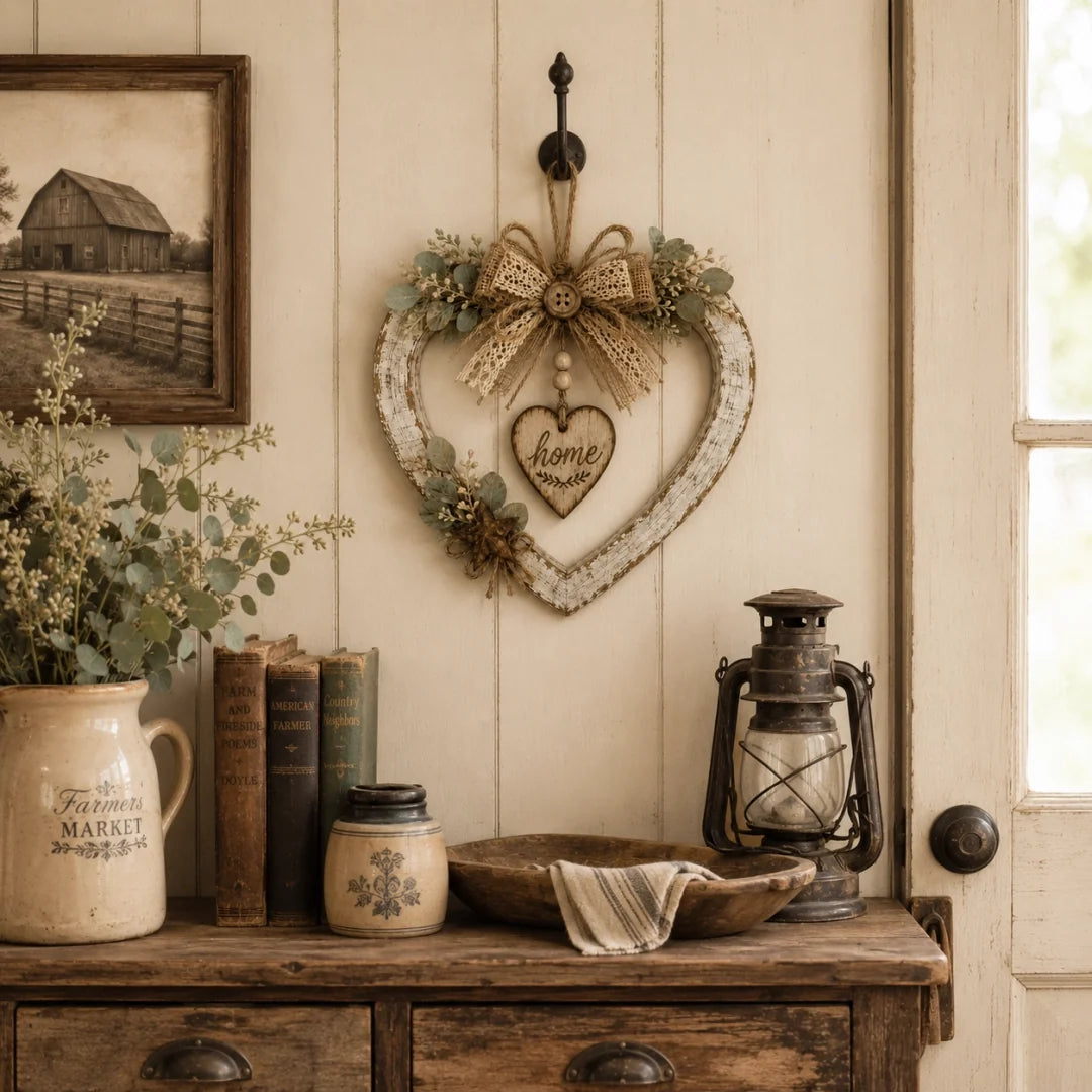 Rustic Farmhouse “Home” Heart Wreath – Ready-to-Hang Country Wall Decor