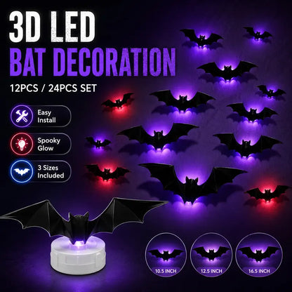 🦇 3D LED Bat Wall Decorations – Create a Spooky Halloween Glow in Seconds!