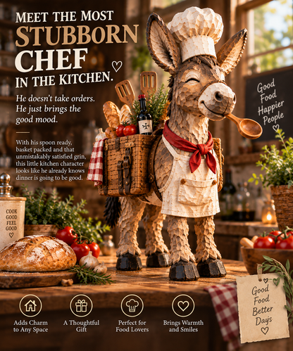 The Stubborn Little Chef — Carved Kitchen Donkey Figurine
