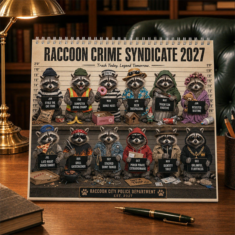🦝🚨 Raccoon Crime Syndicate 2027 Calendar – 12 Months of Trash, Trouble & Tiny Criminals 😂