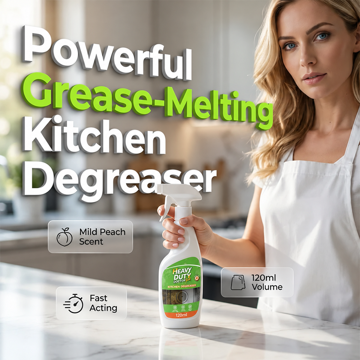 ✨🧽 Heavy-Duty Grease Remover Spray – Fast Kitchen Cleaning with a Sweet Peach Scent