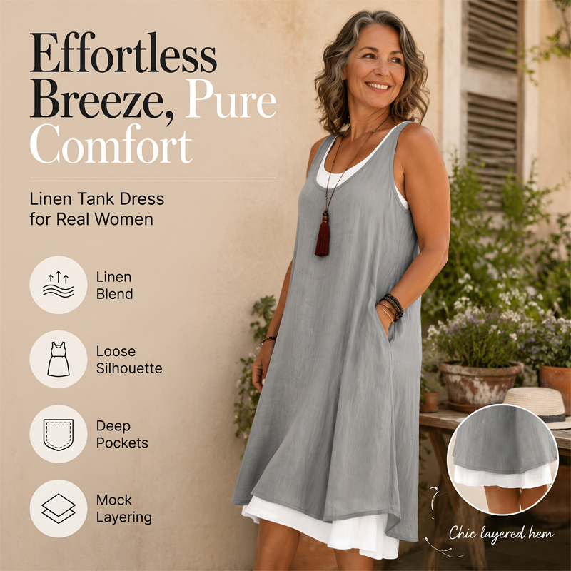 ⏰Last Day Sale 49% Off💃Women's Casual Loose Sleeveless Fake Two Piece Tank Dress