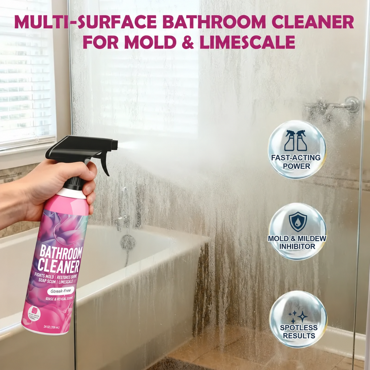 🔥Bathroom Cleaner – Dissolves Limescale & Mold, Inhibits Regrowth. Sparkling Bathroom – Grab Yours! ✅