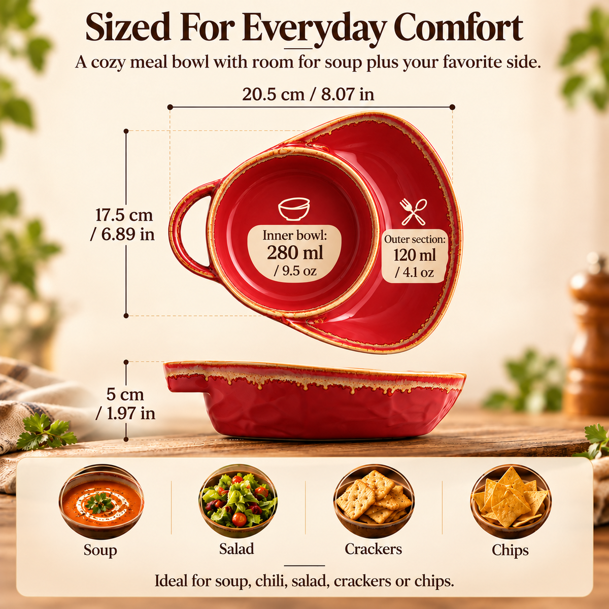 ✨ 2-in-1 Soup & Side Bowl – Cozy Meal Serving Set with Handle🥣