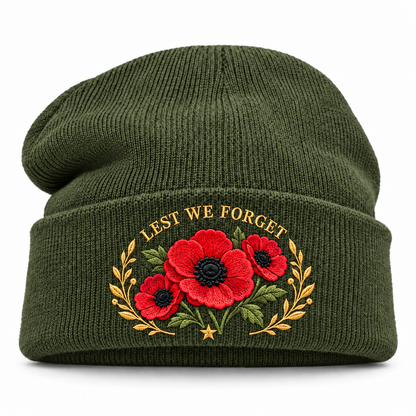 'Lest We Forget' Poppy Embroidered Beanie