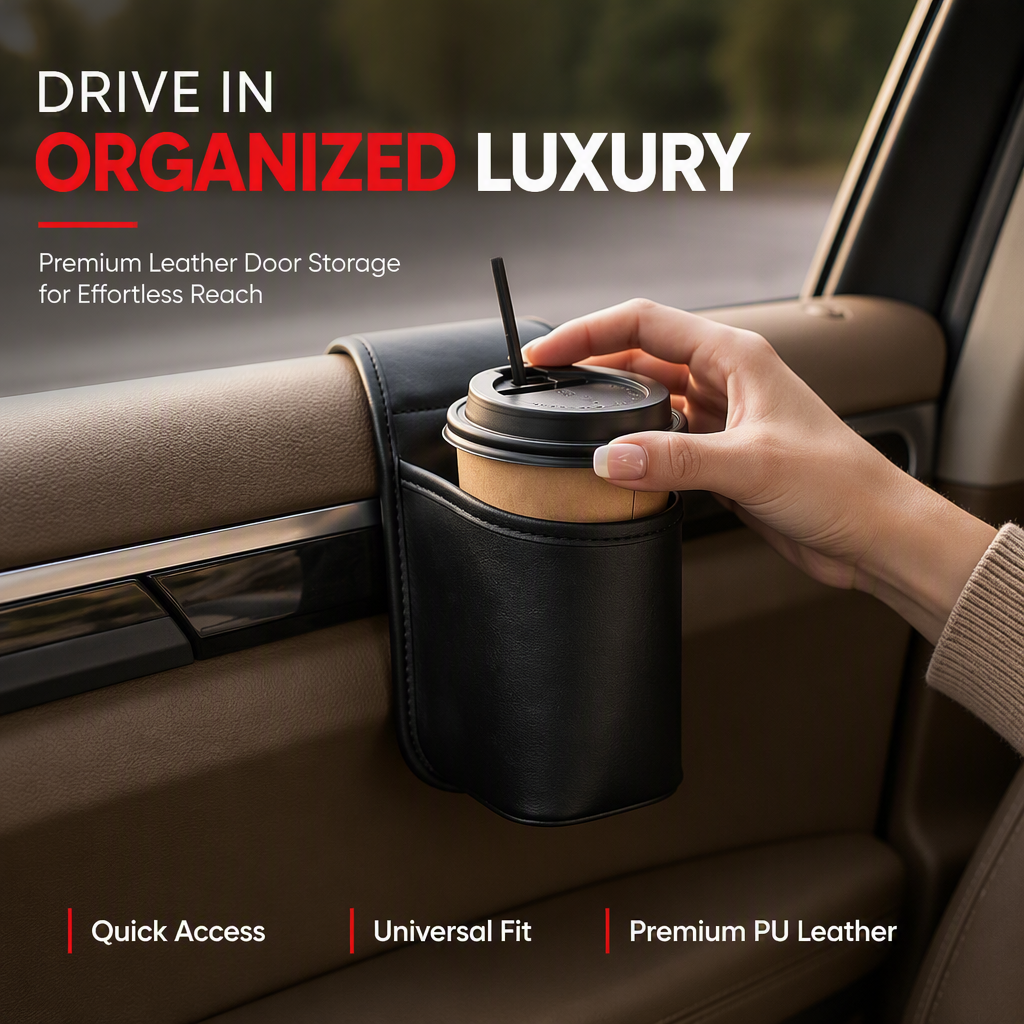 🥳2026 HOT SALE🥳💞50K+ SOLD!🚗🧺 50% OFF! Leather Car Door Cup Holder – Wide‑mouth opening, easy reach for drinks & phone. Clip‑on secure fit. PU leather, tough & stylish. 🛡️✨