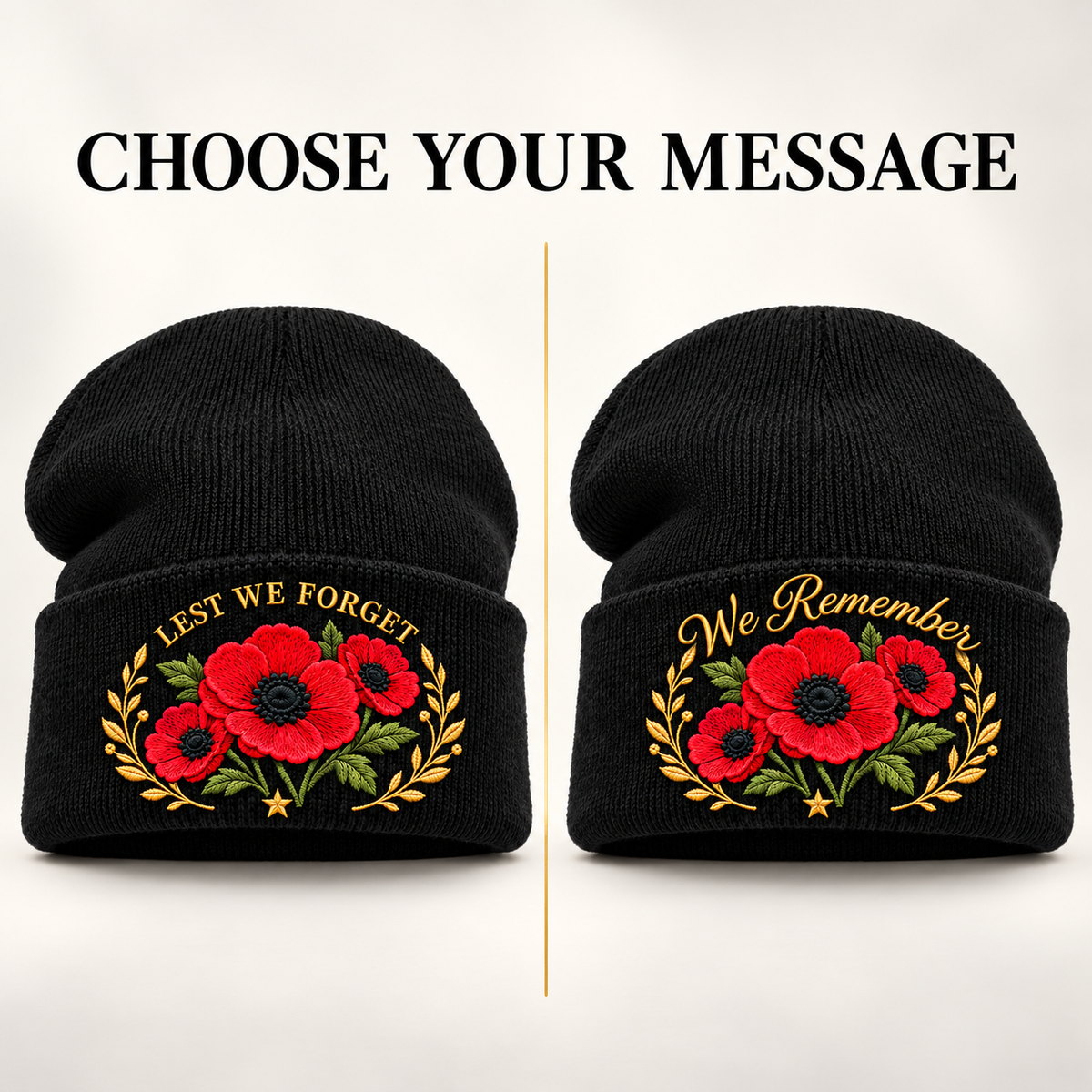 'Lest We Forget' Poppy Embroidered Beanie