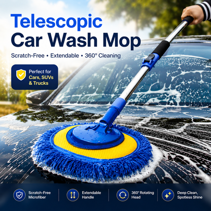 🎉⏳Time-Limited Special⏰Durable Aluminum Long Handle Telescopic Car Wash Mop – Soft Microfiber, Scratch-Free & Adjustable Length ✨