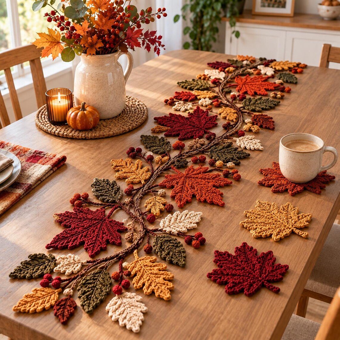 🍂 Autumn Leaf Table Runner | Fall Thanksgiving Dining Table Centerpiece Decor 🦃