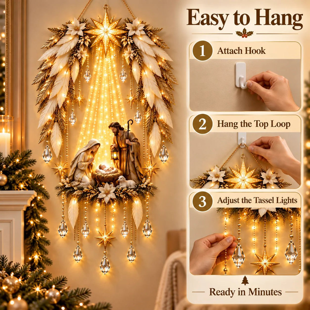 Angel Wings Nativity Light | Illuminated Christmas Wall Decor