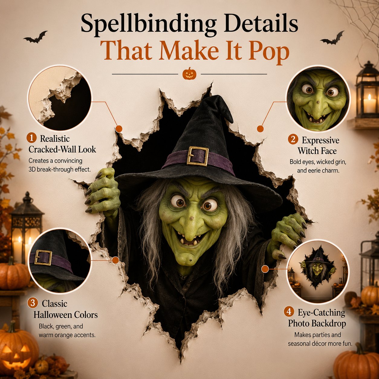 🦇Halloween Break-In 3D Wall Decals