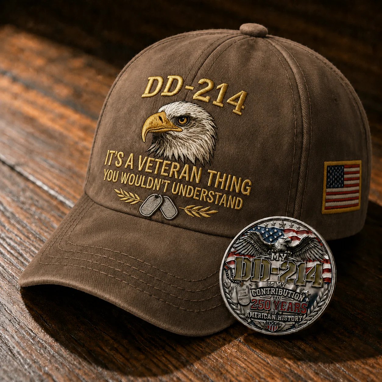 DD-214 Veteran 3D Embroidered Cap - “IT'S A VETERAN THING YOU WOULDN'T UNDERSTAND”🎁 Free Honor Coin With Every Cap Purchase