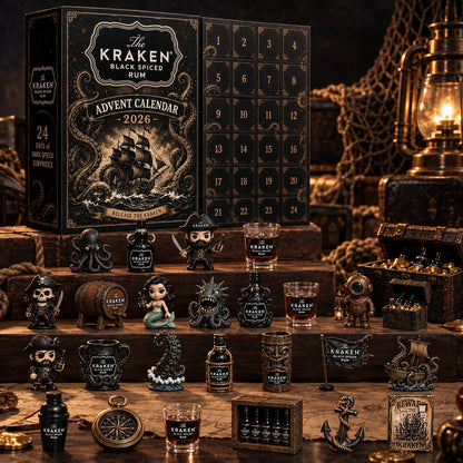 24-Day Kraken Rum Mini Bottle Advent Calendar Set for Holiday Bar Table Display, Rum Lover Collectible Gift, Christmas Countdown & Festive Decoration
