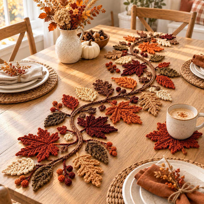 🍂 Autumn Leaf Table Runner | Fall Thanksgiving Dining Table Centerpiece Decor 🦃