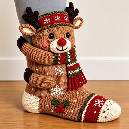 🎄 🧦3D Hugging Christmas Socks 🎅 Cute Knit Holiday Socks 5 Designs