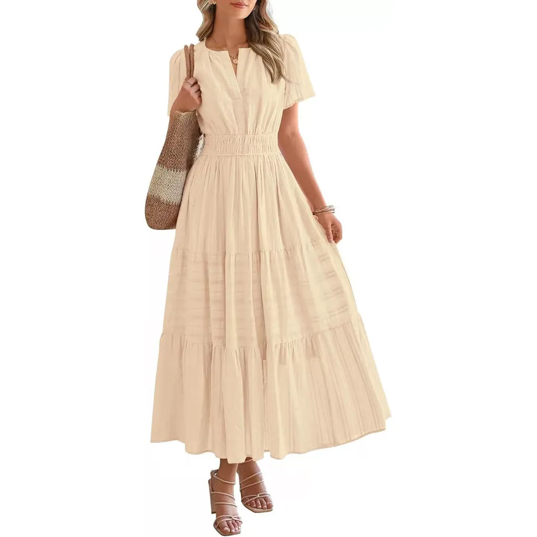 🔥 Women's Summer 2026 Casual Maxi Dress Lightweight Short Sleeve V Neck Boho Dress with Pockets