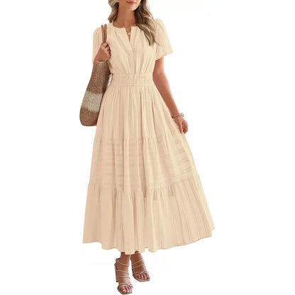 🔥 Women's Summer 2026 Casual Maxi Dress Lightweight Short Sleeve V Neck Boho Dress with Pockets
