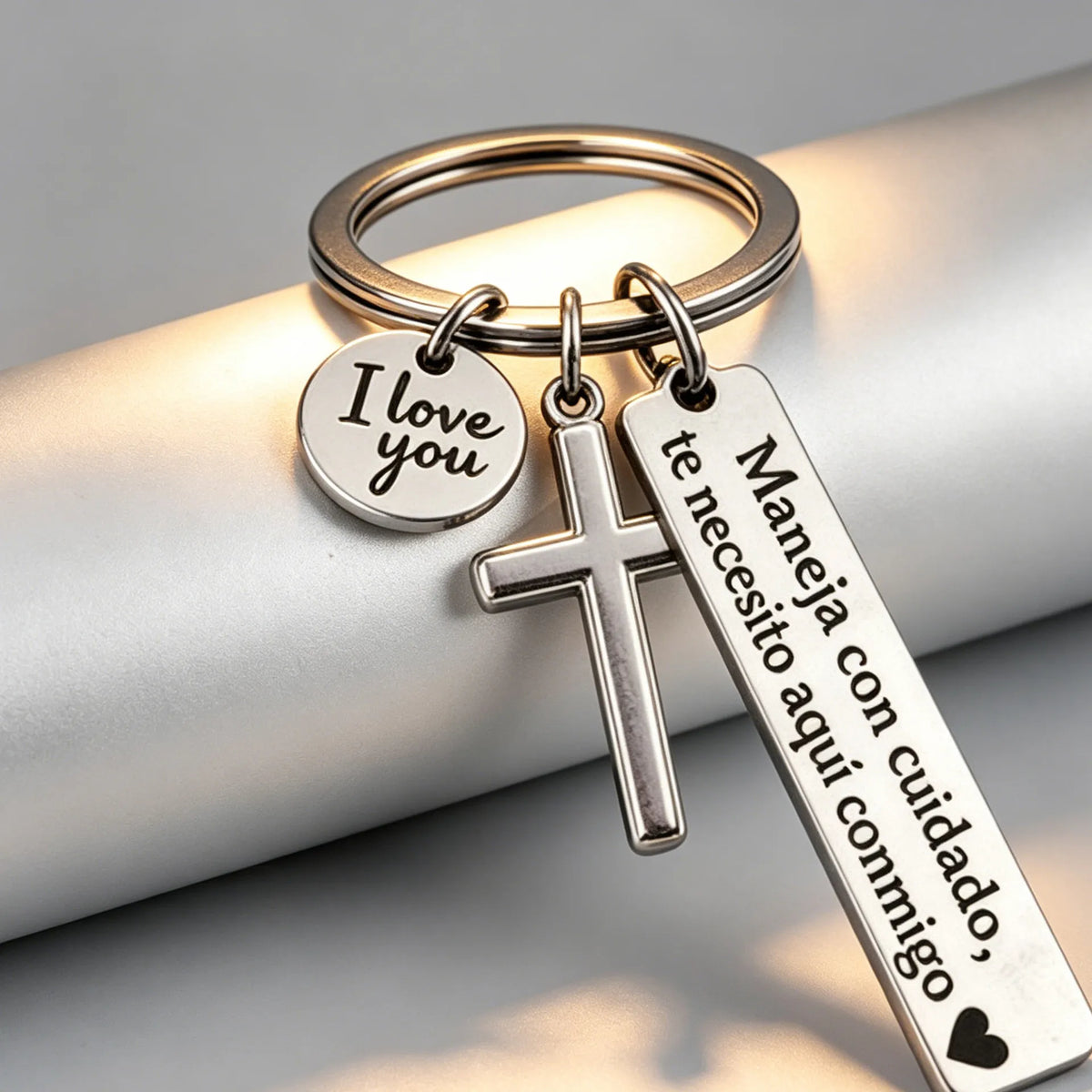Keychain with Cross and 'I Love You' Charm ❤️