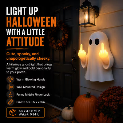 👻 Light-Up Rude Ghost Wall Decor – Funny Halloween Porch Decoration