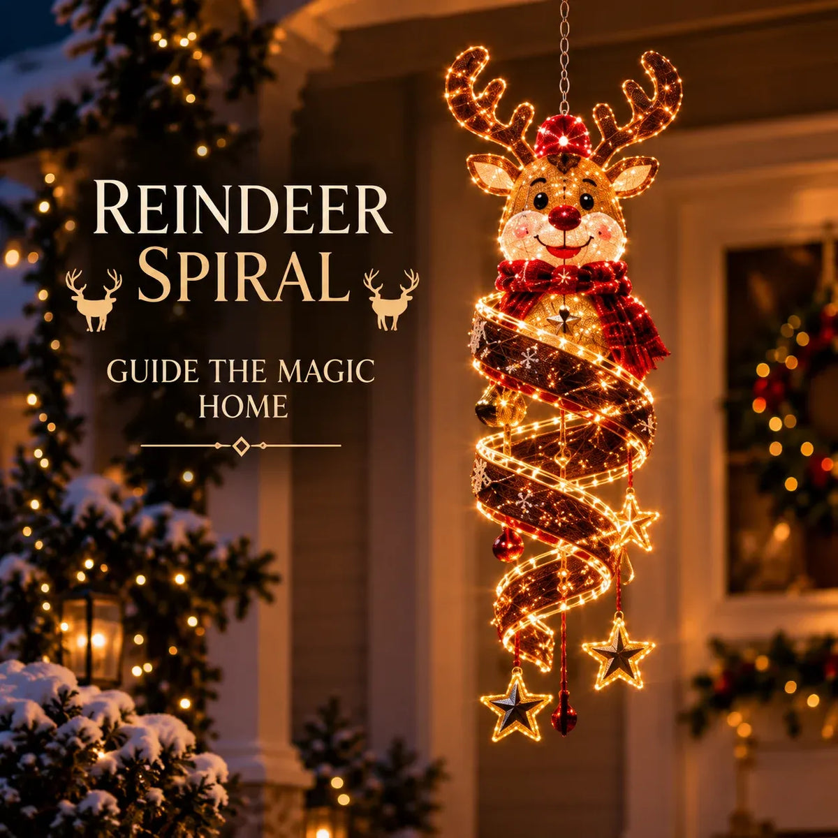 🎅Christmas Magic Spira Hanging LED Light Collection – 9 Festive Designs ✨ | Suspended Glowing Characters with Spiral Lights & Hanging Details for Porches, Windows, Entryways & Holiday Displays