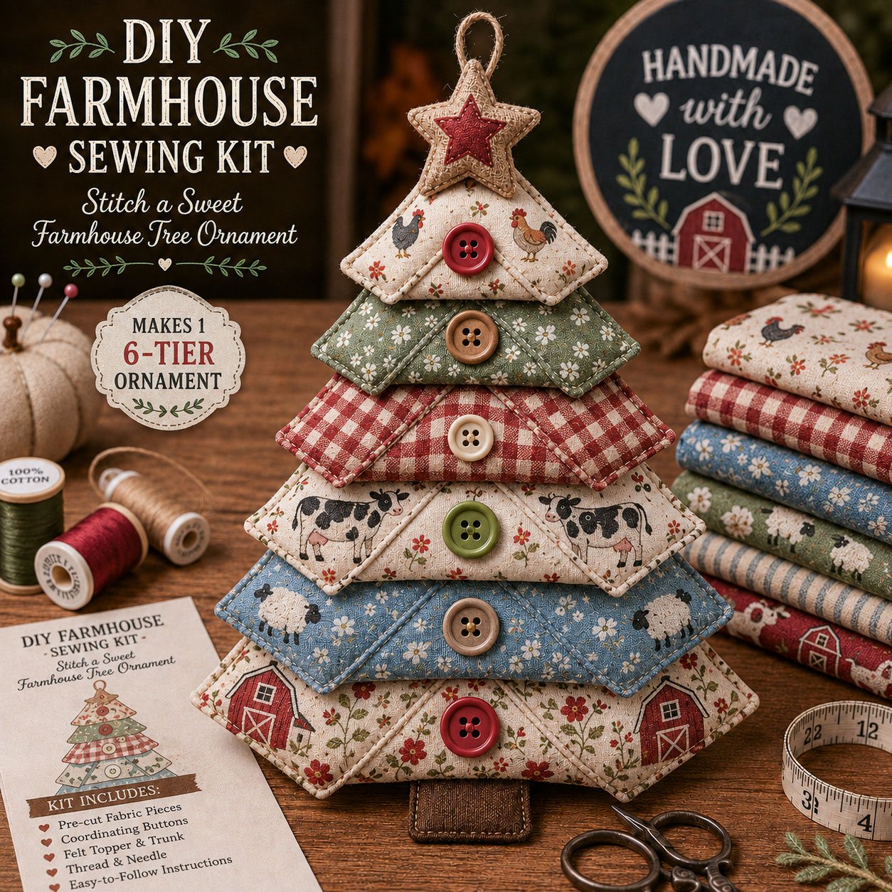 ⚡20K+ SOLD !! 🎁 Layered Fabric Tree Ornament DIY Sewing Kit