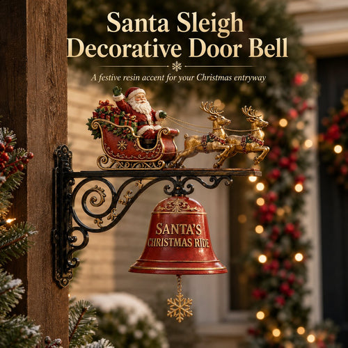 🎅 Santa Sleigh & Reindeer Christmas Bell – Vintage Holiday Door & Porch Decor