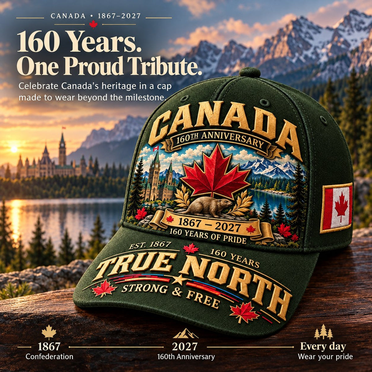 💝49% OFF - 🍁 Canada 160th Anniversary 1867–2027 – Premium Heritage Cap | Cotton-Poly Blend • Detailed Embroidery • Adjustable Fit 🇦🇺