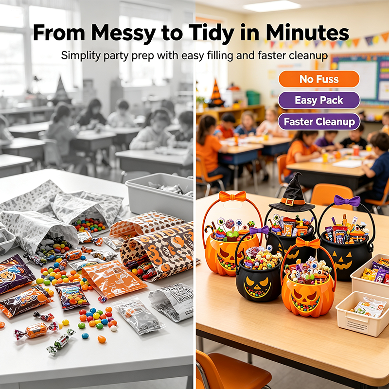 12/24/36/48/60 Pcs Halloween Plastic Goodie Bags, Trick or Treat Candy Bags🎃🍬