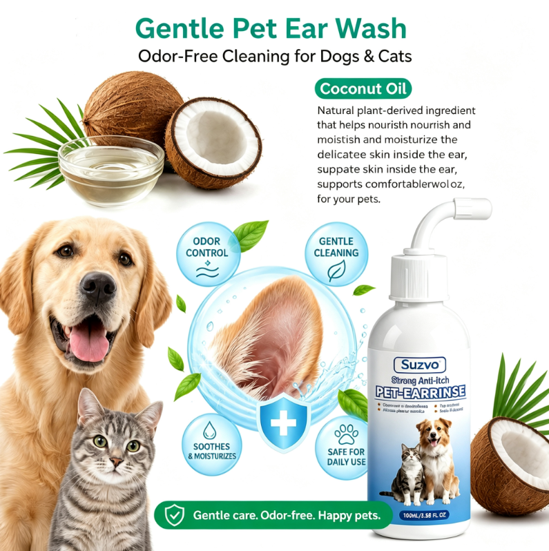 Gentle Pet Ear Wash | Odor-Free Cleaning for Dogs & Cats