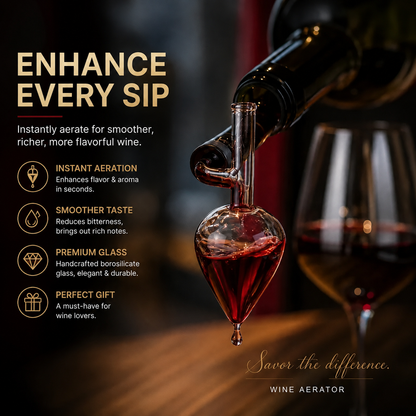 Glass Wine Aerator Pourer – Handcrafted Instant Wine Decanter Spout for Red Wine Bottles