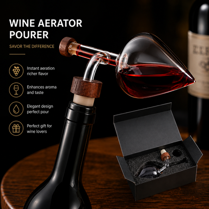 Glass Wine Aerator Pourer – Handcrafted Instant Wine Decanter Spout for Red Wine Bottles