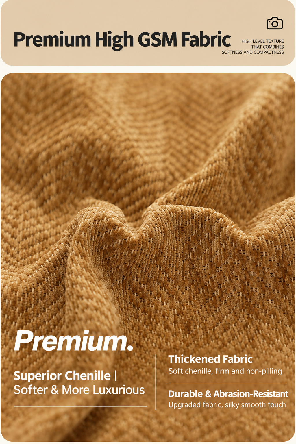 Close-up of the thick textured chenille-style bed frame cover fabric