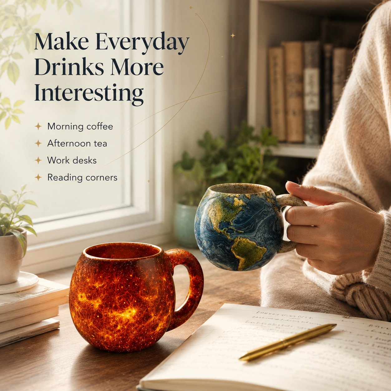 🪐3D Celestial Planet Mug – Moon, Sun, Earth & Saturn Collection