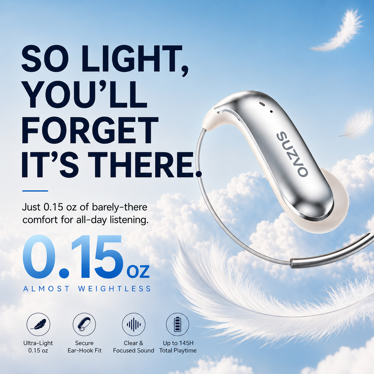 🎧 Ultra-Light Ear-Hook Wireless Earbuds – Secure Fit, Hi-Fi Sound & Long Battery Life