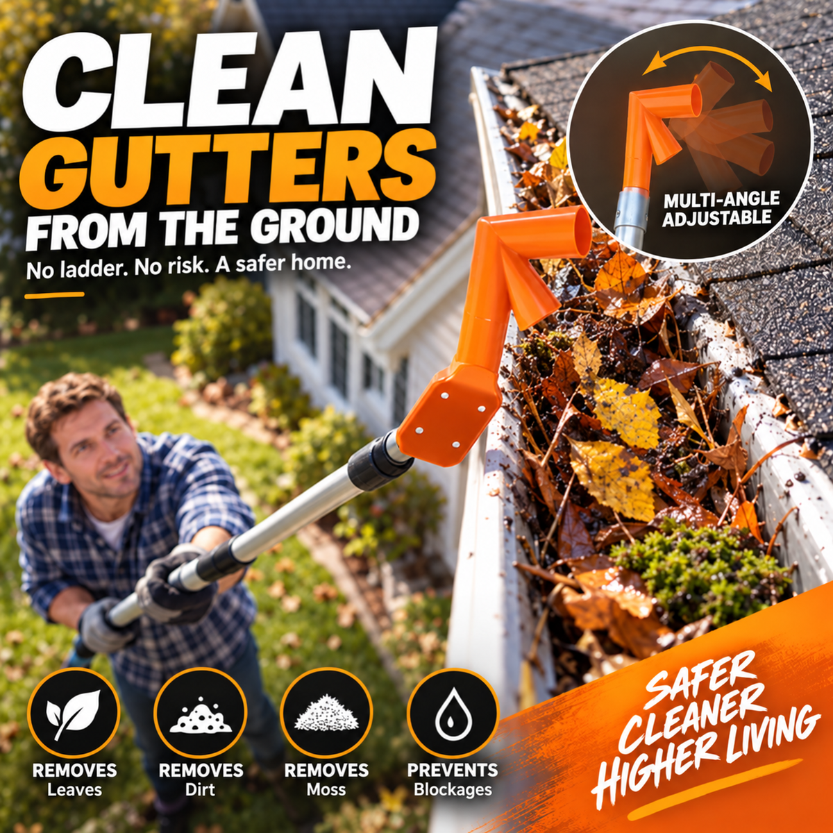 No-Climb Gutter Cleaning Tool
