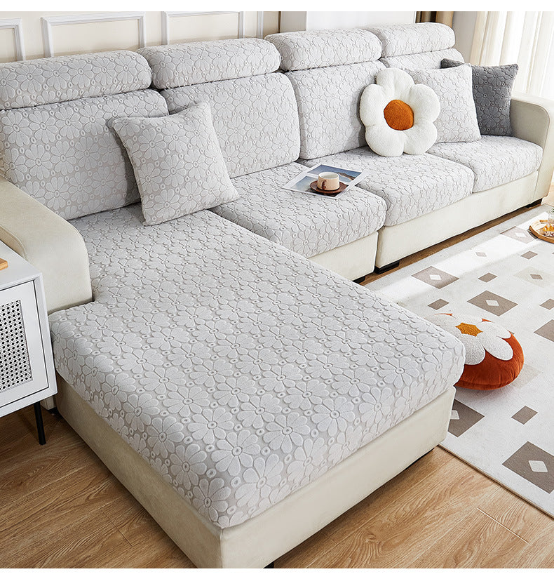 Light gray floral sofa cover