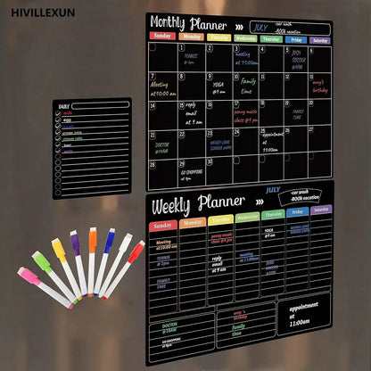 ✨Black Dry Erase Boards Set - 3 Magnetic Boards for Refrigerator, Monthly, Weekly Organizer & Daily Notepad 🧲